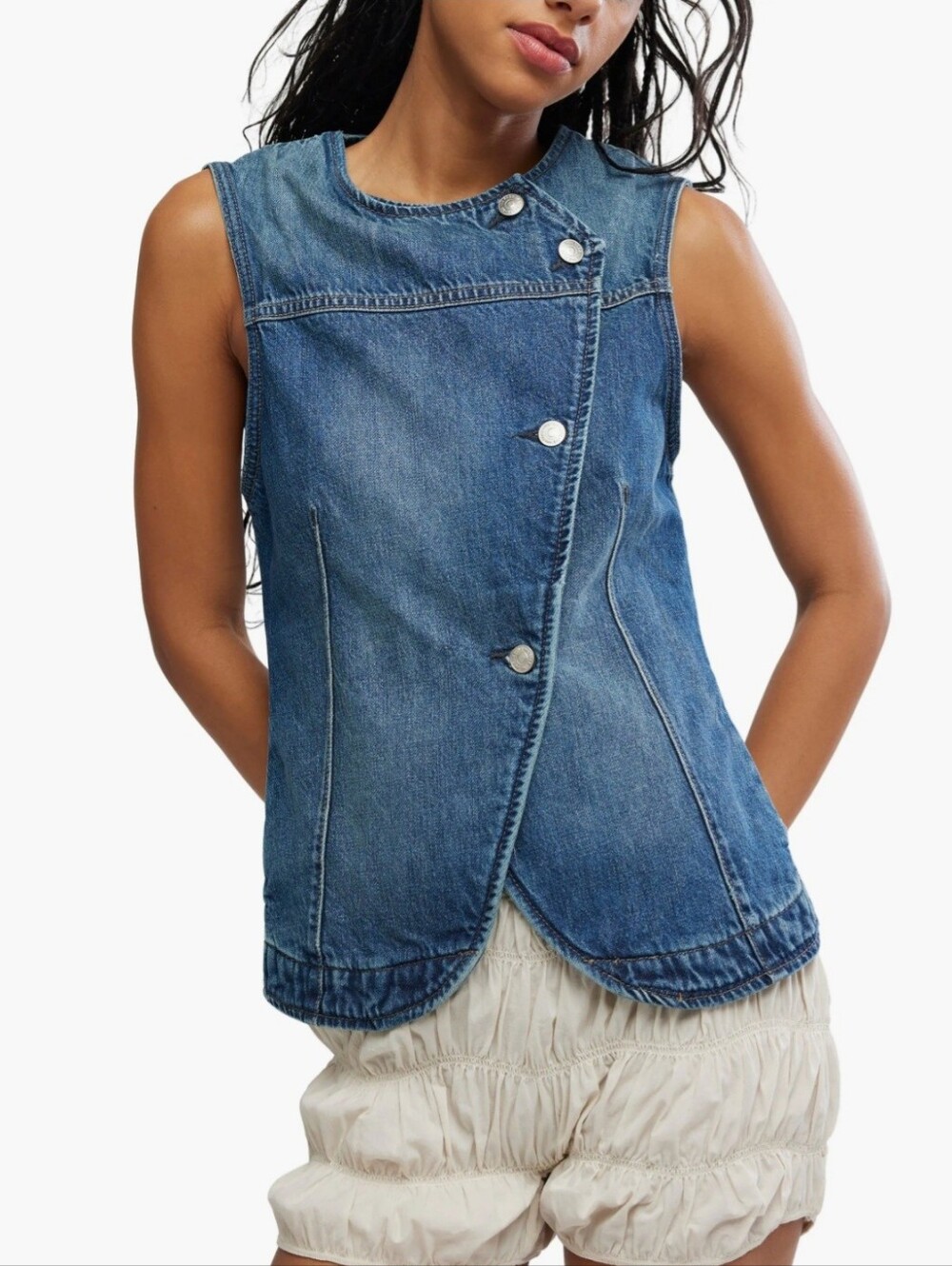 Free People Maris Denim Vest in Wall Flower